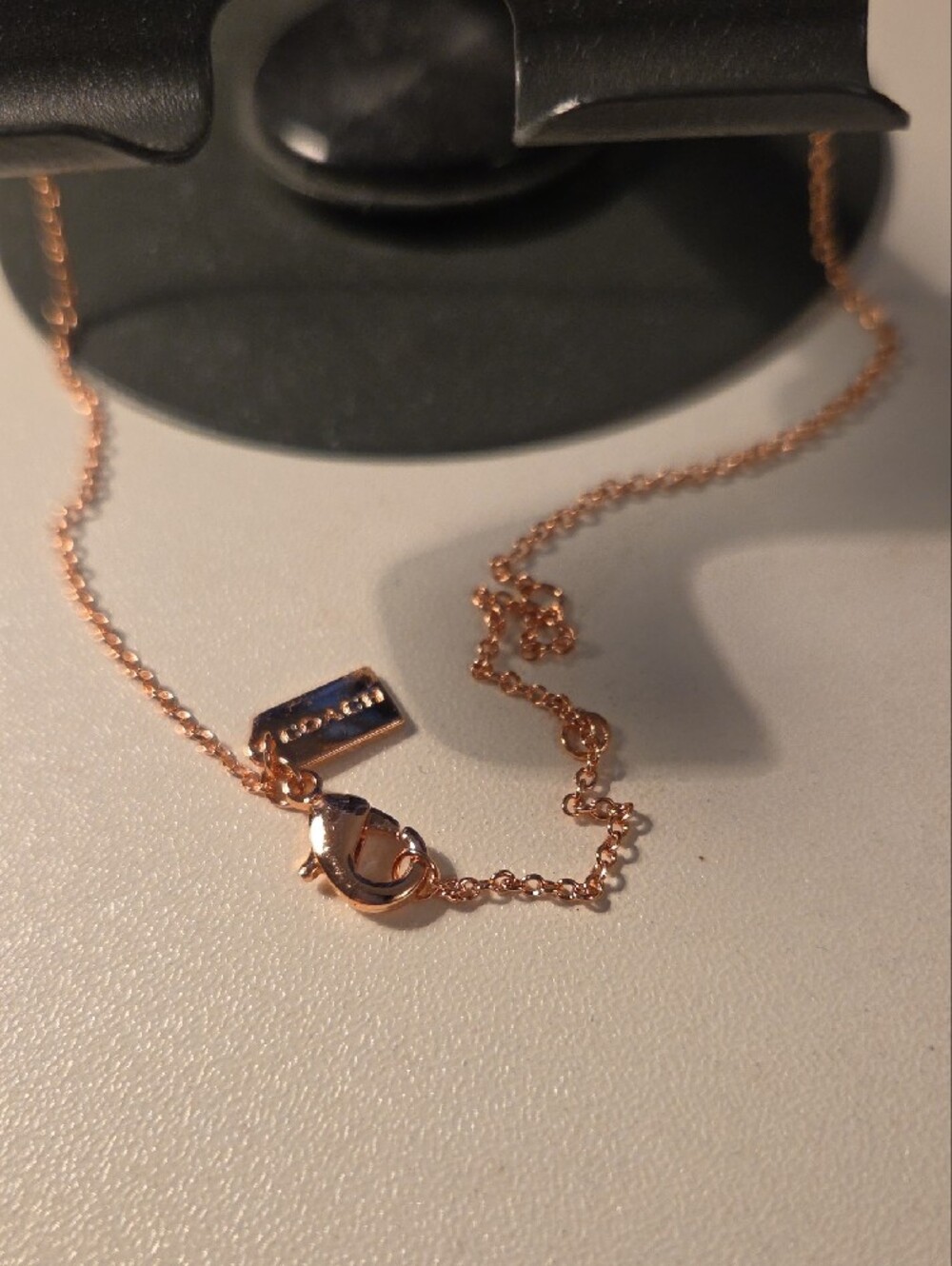 Coach Rose Gold Pavé Bar Necklace with C Charm - Picture 5 of 7